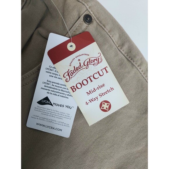 NWT Ladies Petite Faded Glory Tan Bootcut Mid-Rise 360 Stretch Pants Size 10P - Picture 2 of 6